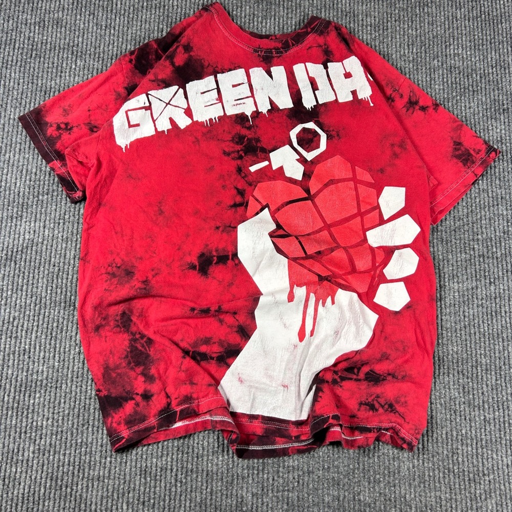Green Day Shirt Men's L American Idiot Red Tie Dye Graphic Punk Rock Band